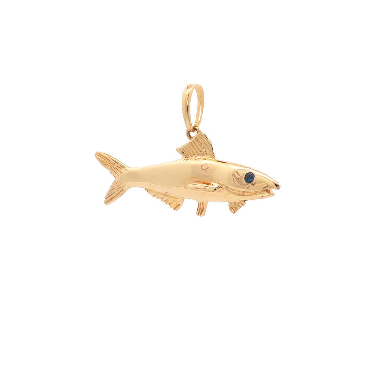 14kt Yellow Gold Sapphire Eye Bonefish Pendant