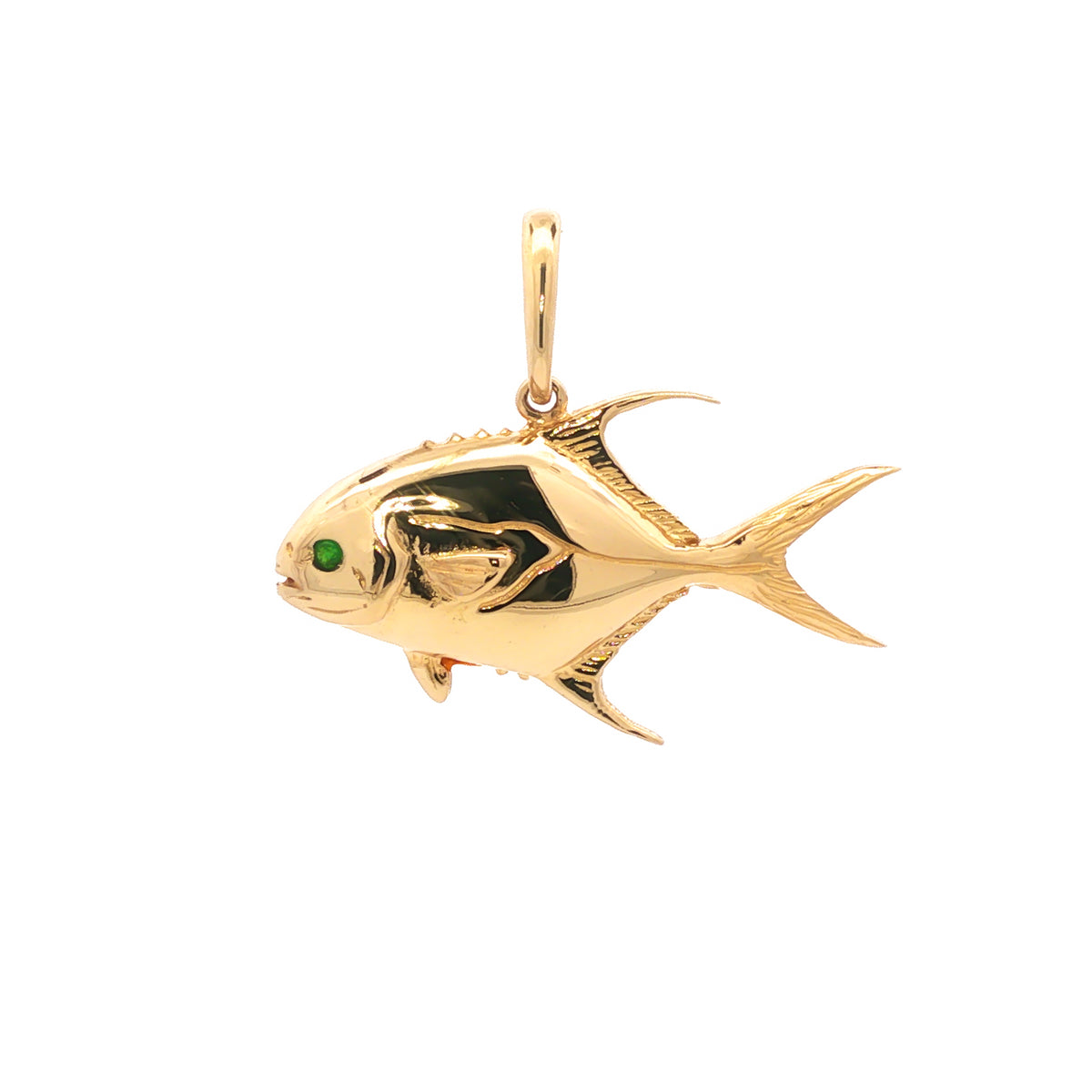 14kt Yellow Gold Emerald Eye Permit Fish Pendant