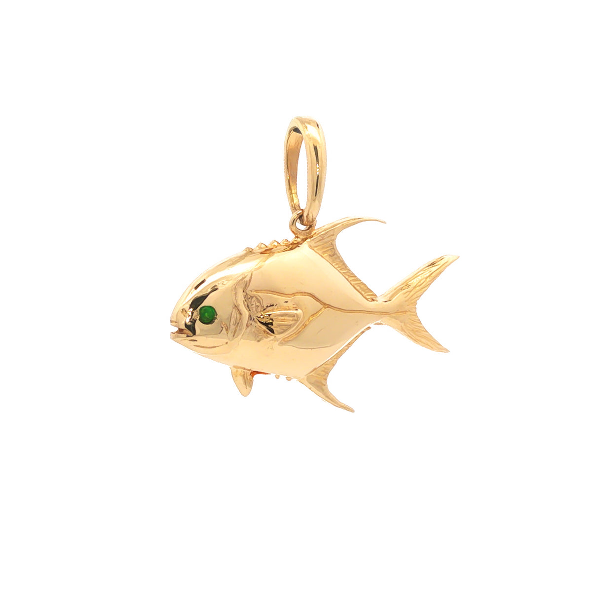 14kt Yellow Gold Emerald Eye Permit Fish Pendant