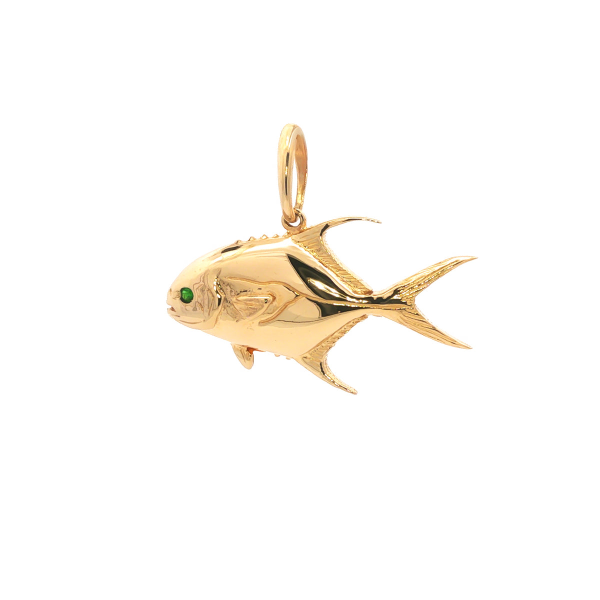 14kt Yellow Gold Emerald Eye Permit Fish Pendant