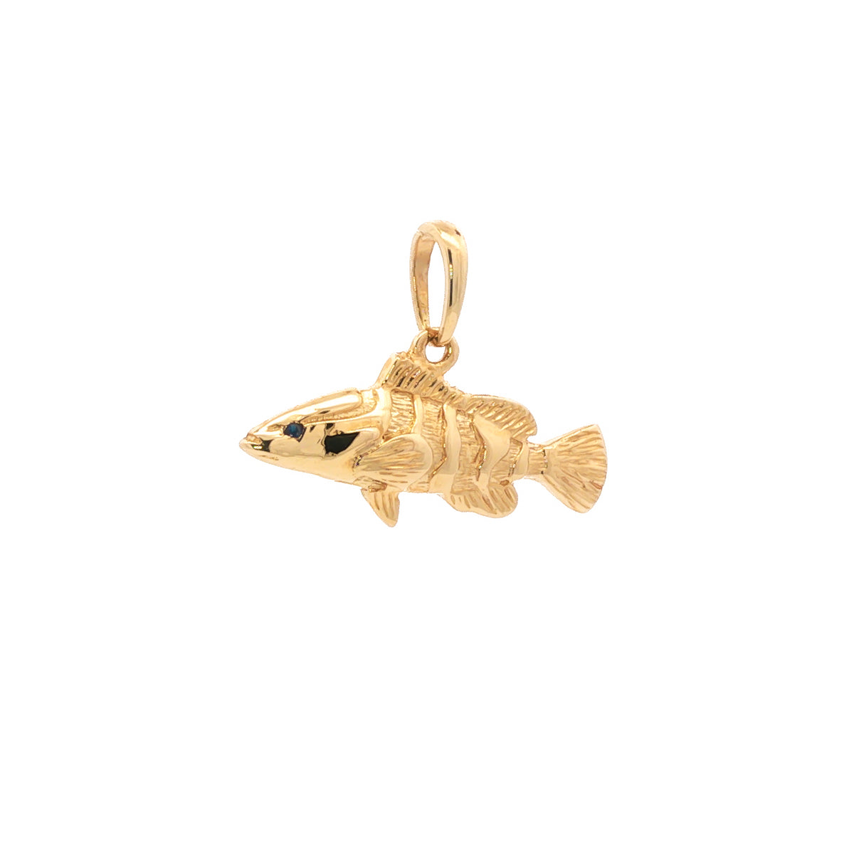 14kt Yellow Gold Sapphire Eye Grouper Fish Pendant