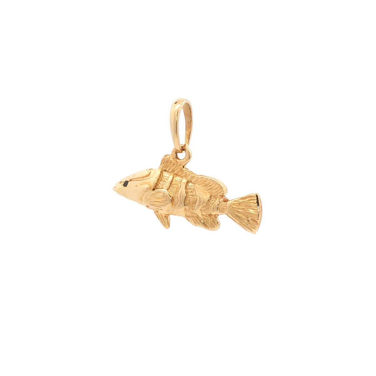 14kt Yellow Gold Sapphire Eye Grouper Fish Pendant