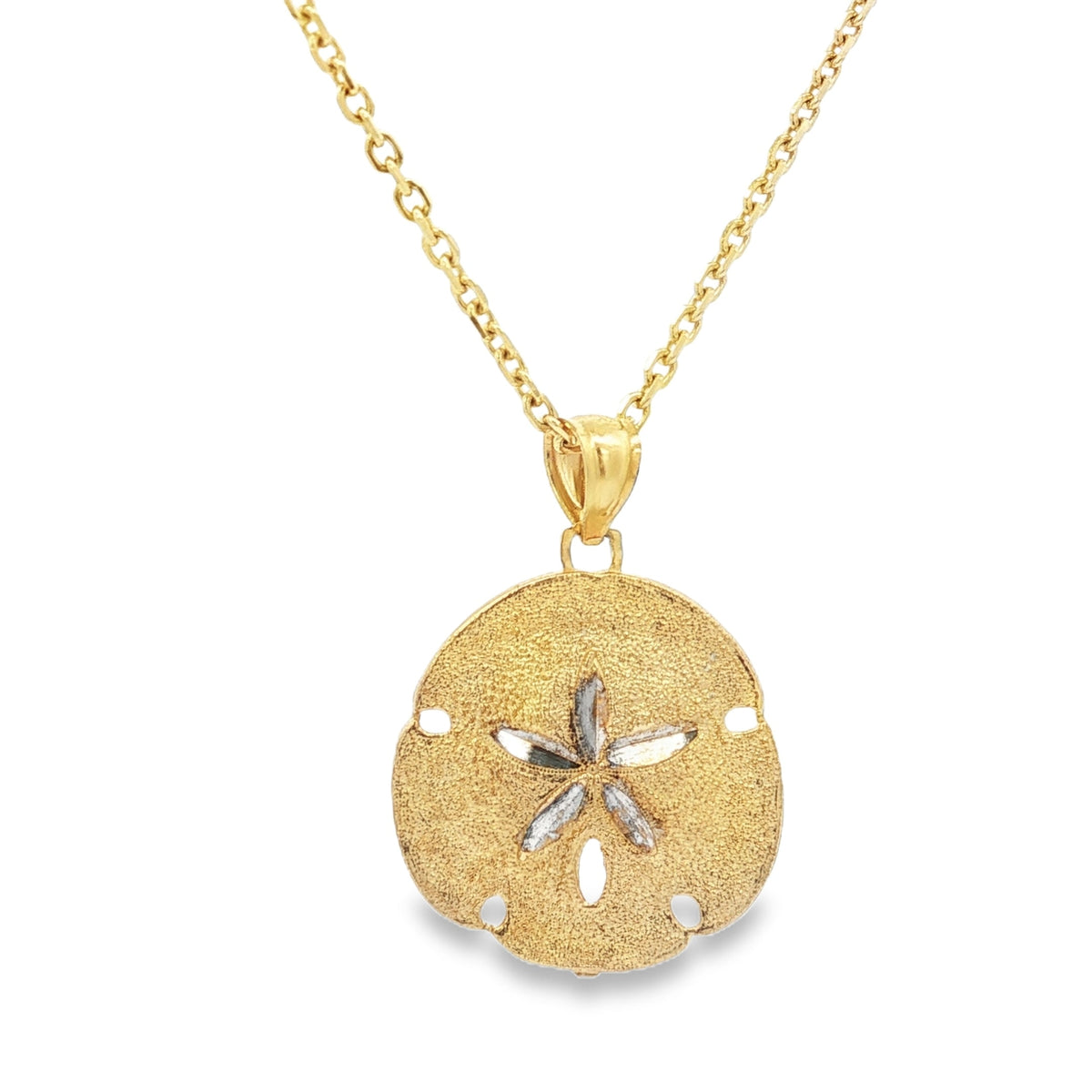 14kt Two Tone Gold Diamond Cut Textured Sand Dollar Pendant