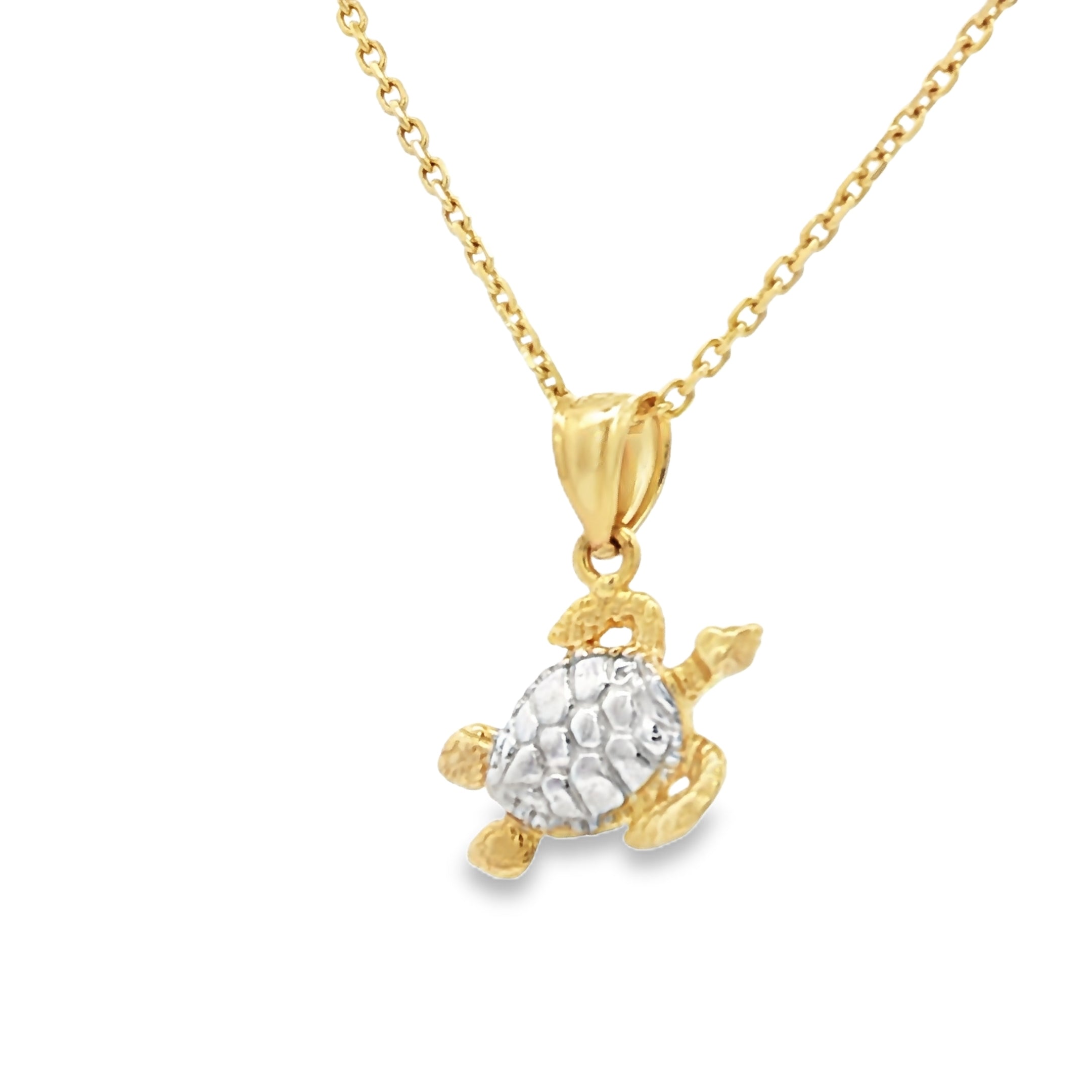 14kt White & Yellow Gold Small Sea Turtle Pendant