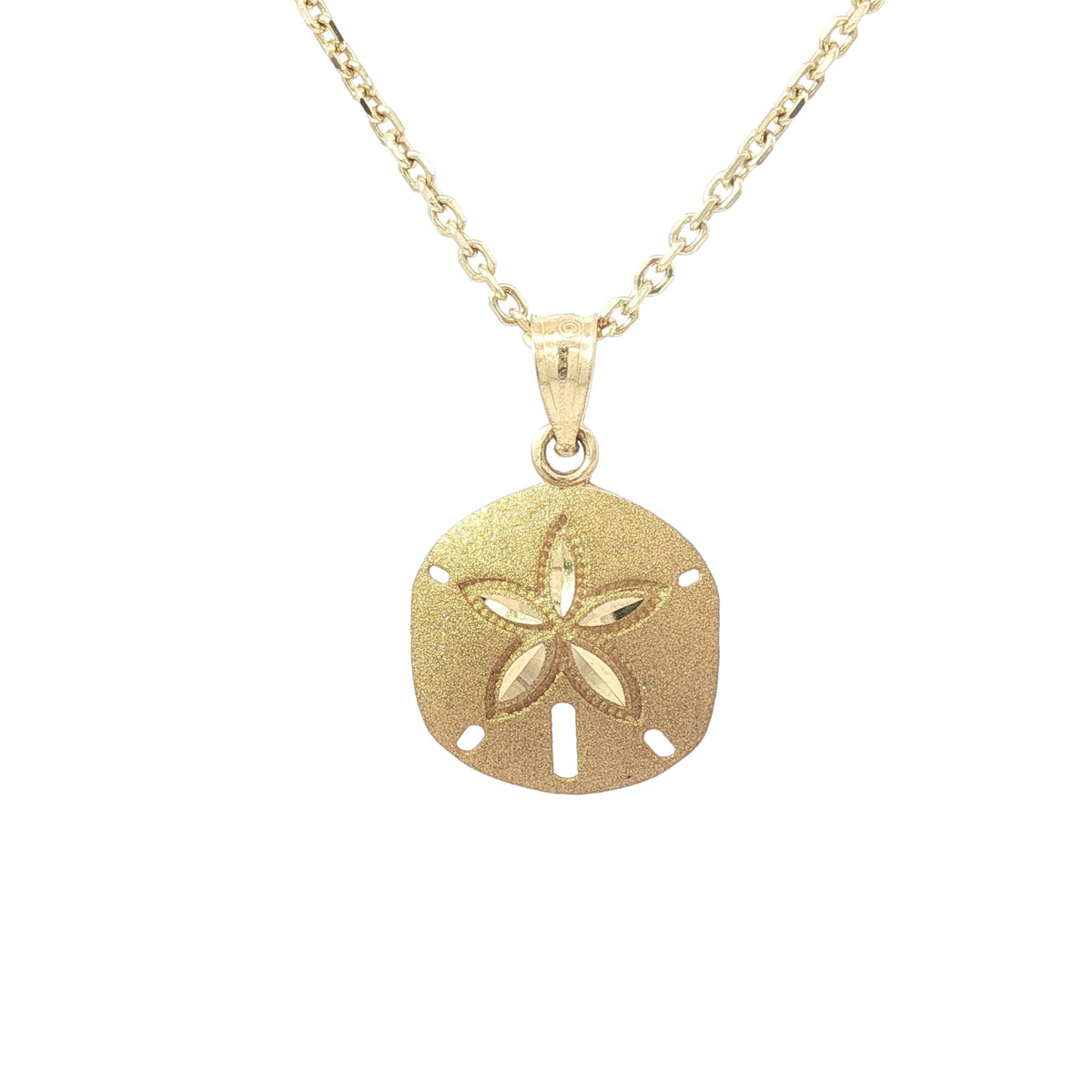 14kt Yellow Gold Diamond Cut Satin Sand Dollar Pendant
