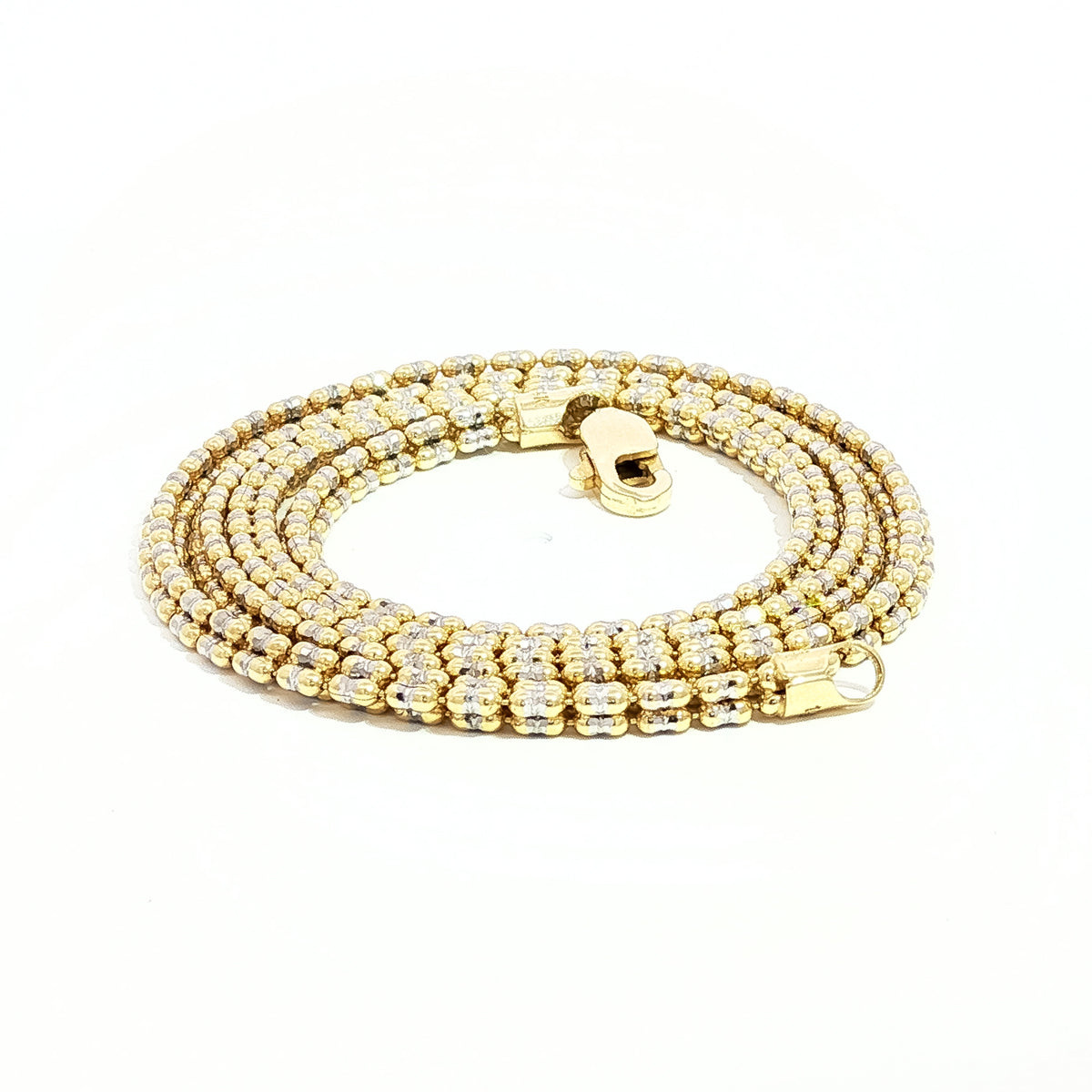 14kt White & Yellow Gold 2.7mm Diamond Cut Ice Link Chain Bracele - 2 Lengths 16 Inch,18 Inch
