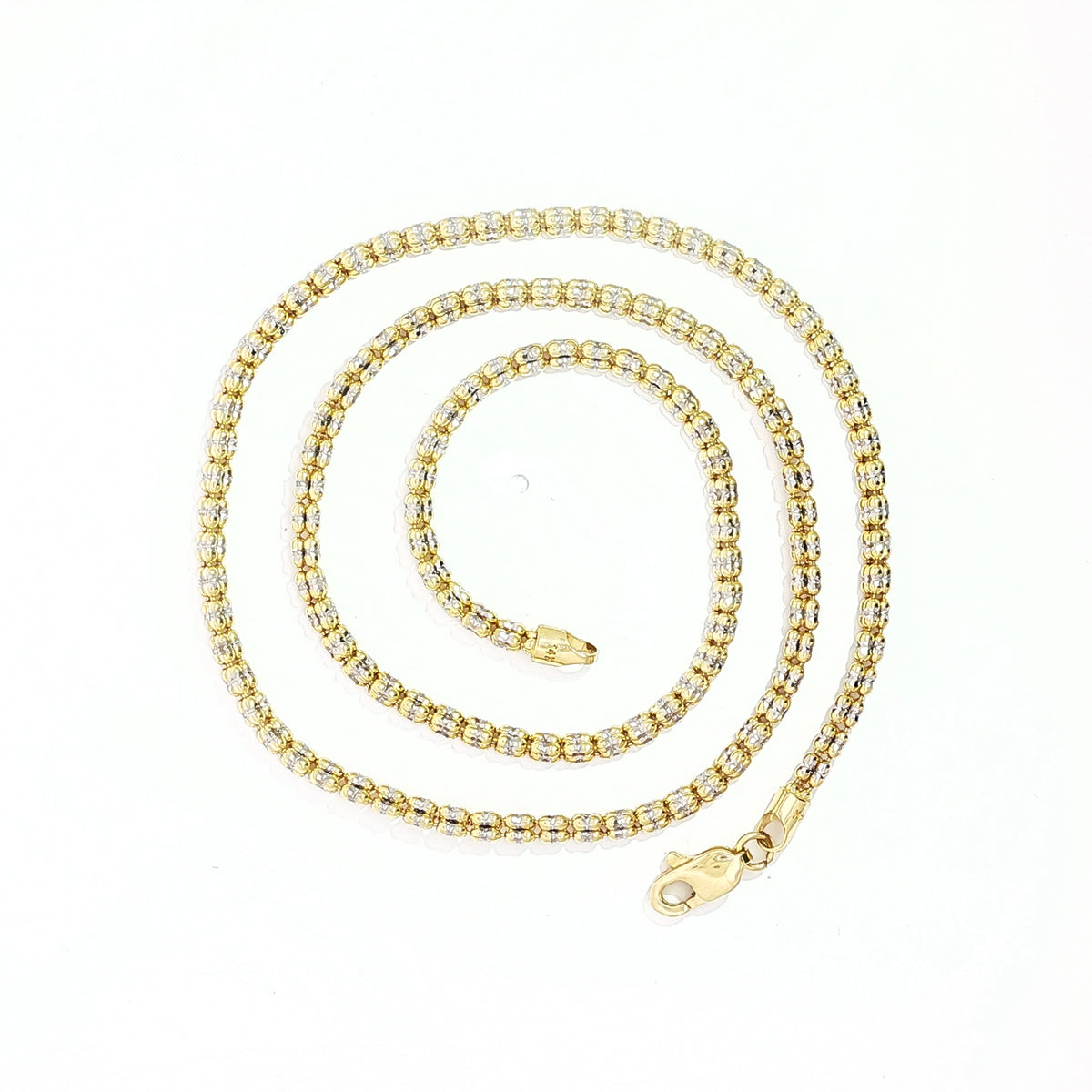 14kt White & Yellow Gold 2.7mm Diamond Cut Ice Link Chain Bracele - 2 Lengths 16 Inch,18 Inch