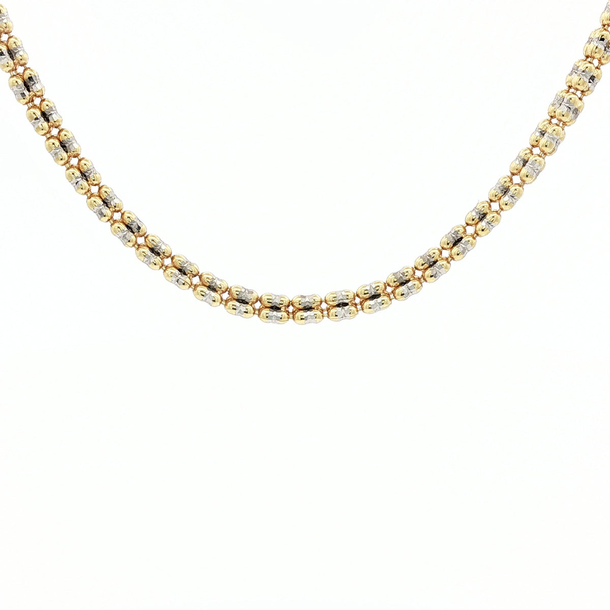 14kt White & Yellow Gold 2.7mm Diamond Cut Ice Link Chain Bracele - 2 Lengths 16 Inch,18 Inch