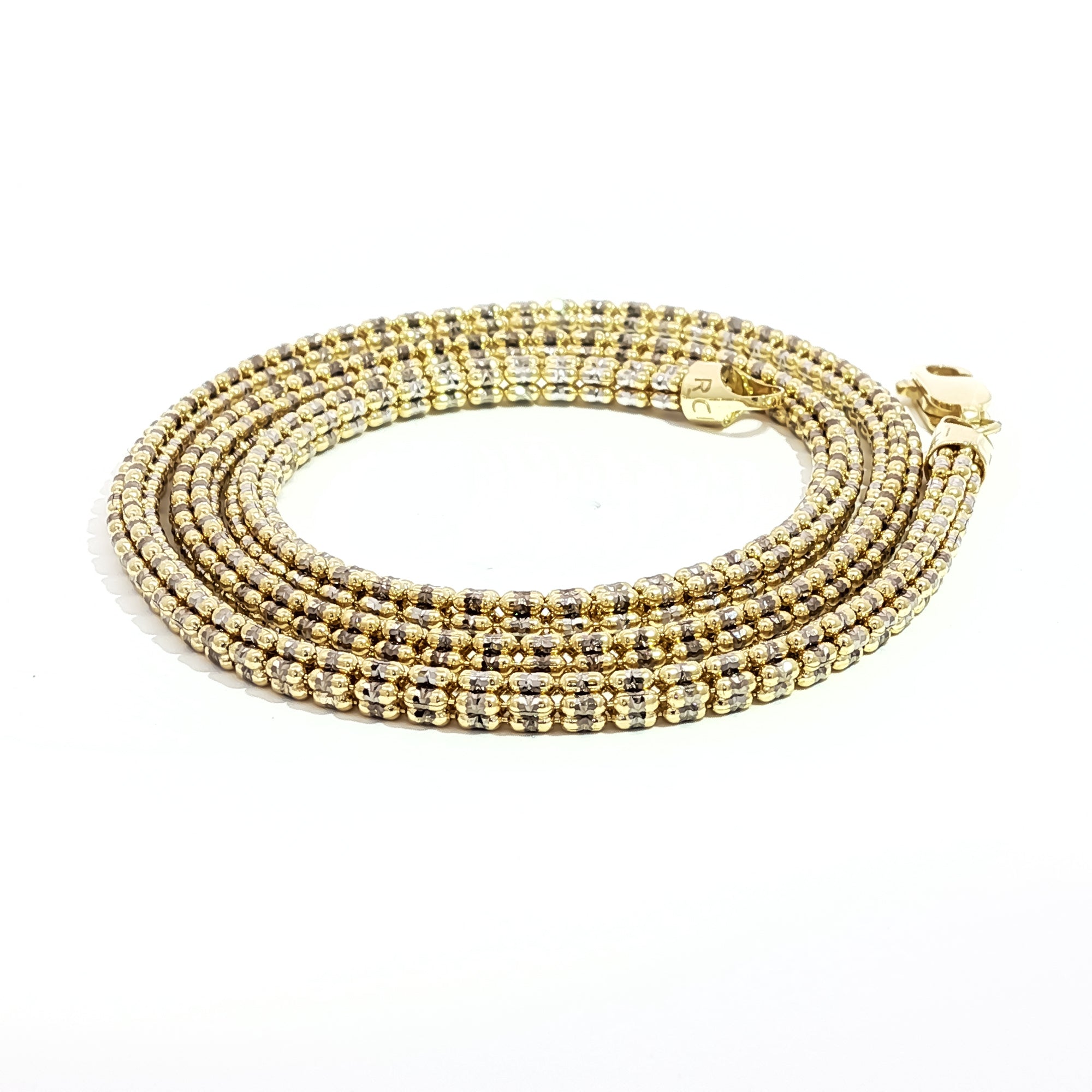 14KT TWO-TONE GOLD 3.3MM DIAMOND CUT ICE LINK CHAIN NECKLACE 18"