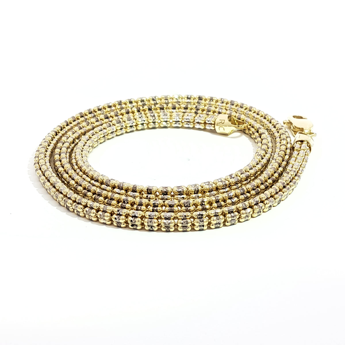 14KT TWO-TONE GOLD 3.3MM DIAMOND CUT ICE LINK CHAIN NECKLACE 18"