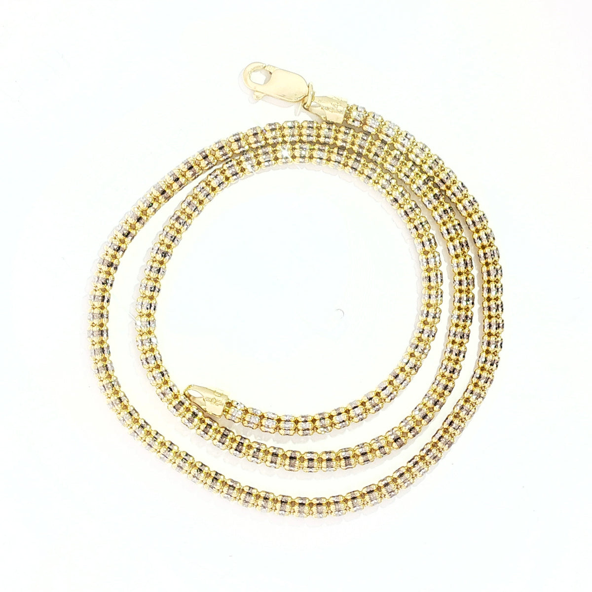 14KT TWO-TONE GOLD 3.3MM DIAMOND CUT ICE LINK CHAIN NECKLACE 18"