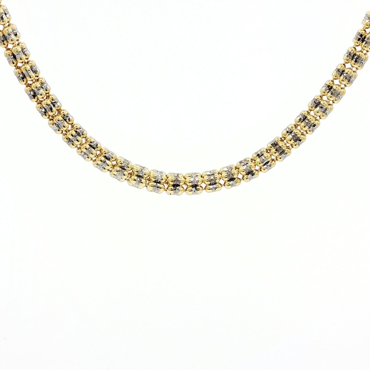 14KT TWO-TONE GOLD 3.3MM DIAMOND CUT ICE LINK CHAIN NECKLACE 18"