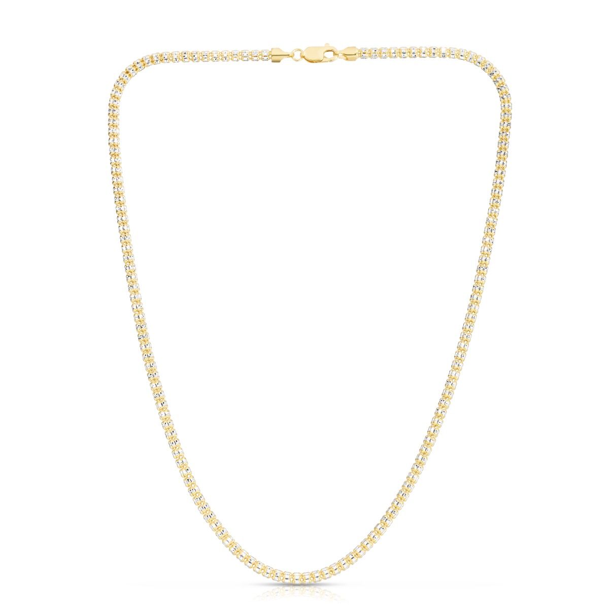 14KT TWO-TONE GOLD 3.3MM DIAMOND CUT ICE LINK CHAIN NECKLACE 18"