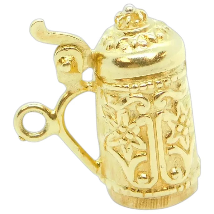 20k Yellow Gold Floral Embossed Beer Stein Charm