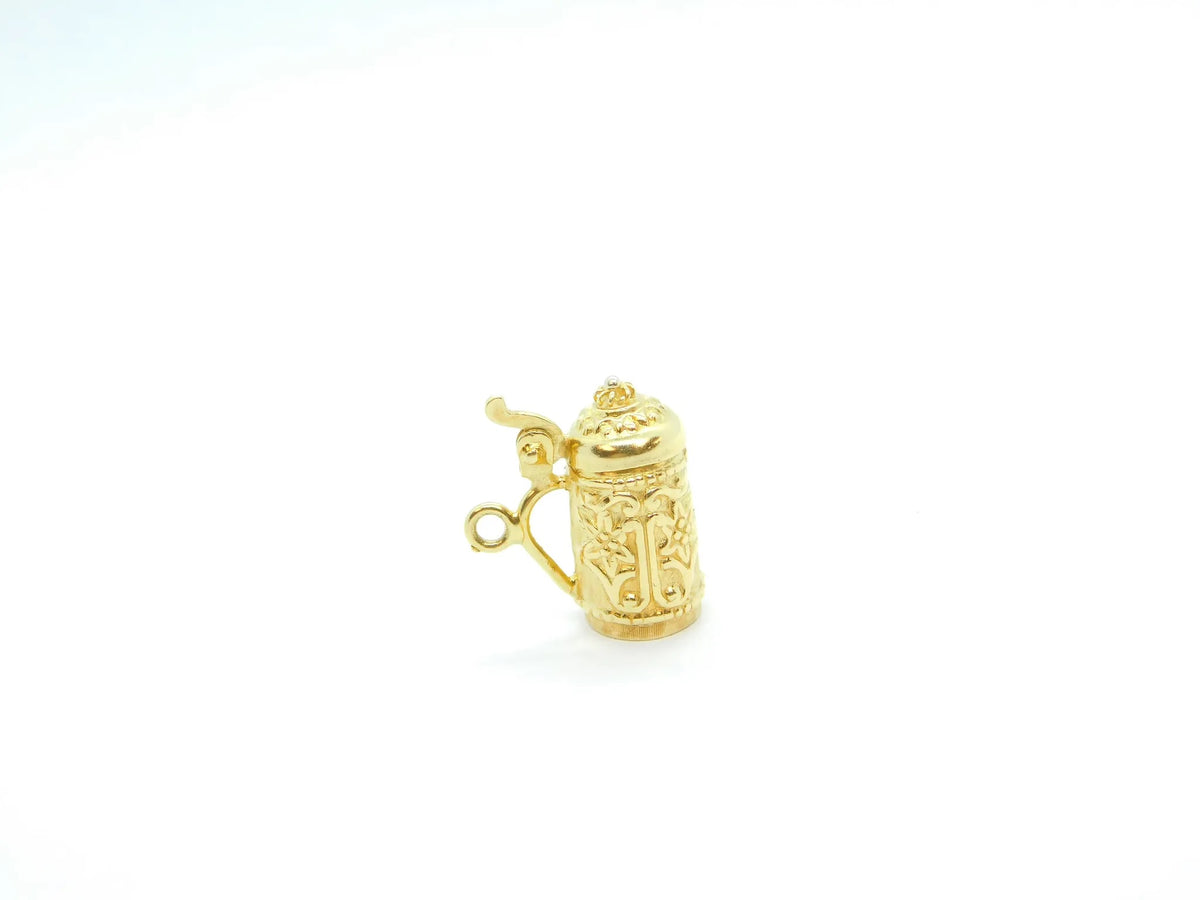 20k Yellow Gold Floral Embossed Beer Stein Charm