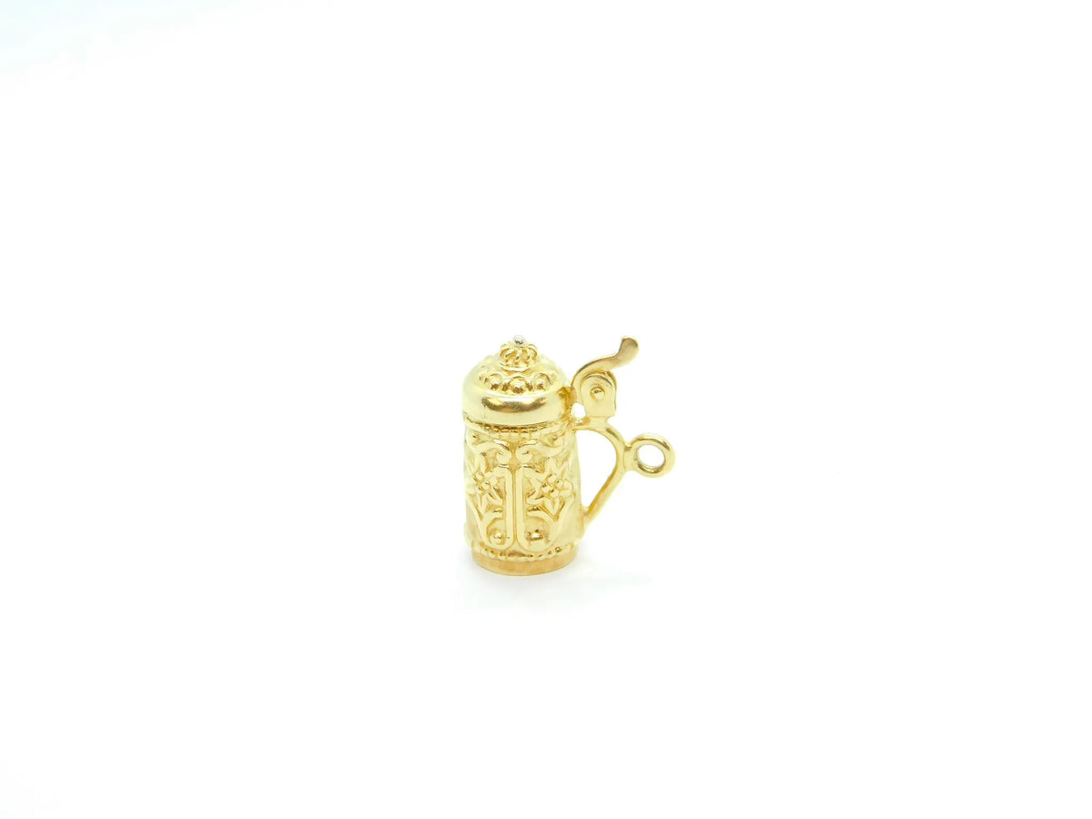 20k Yellow Gold Floral Embossed Beer Stein Charm