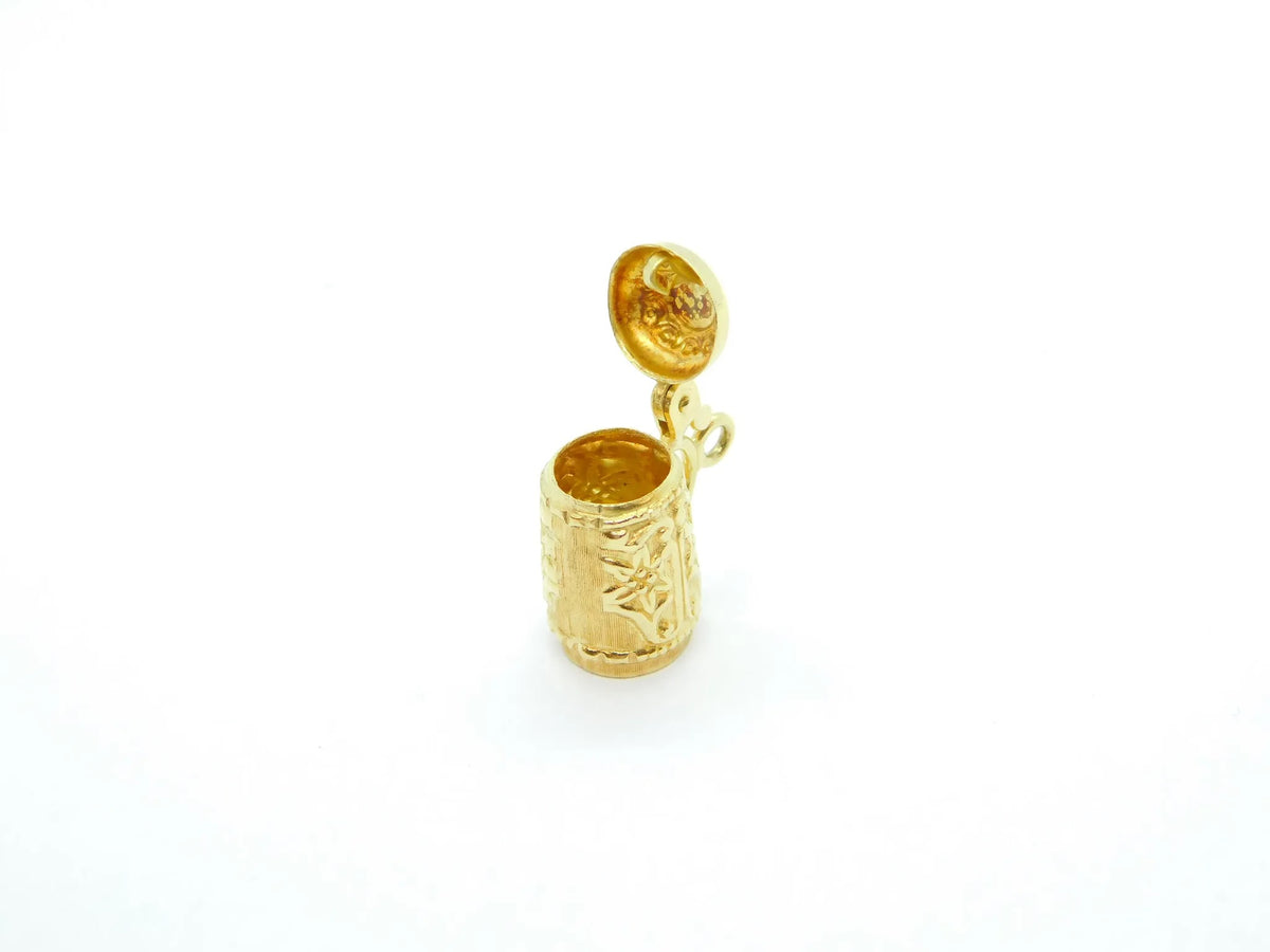 20k Yellow Gold Floral Embossed Beer Stein Charm
