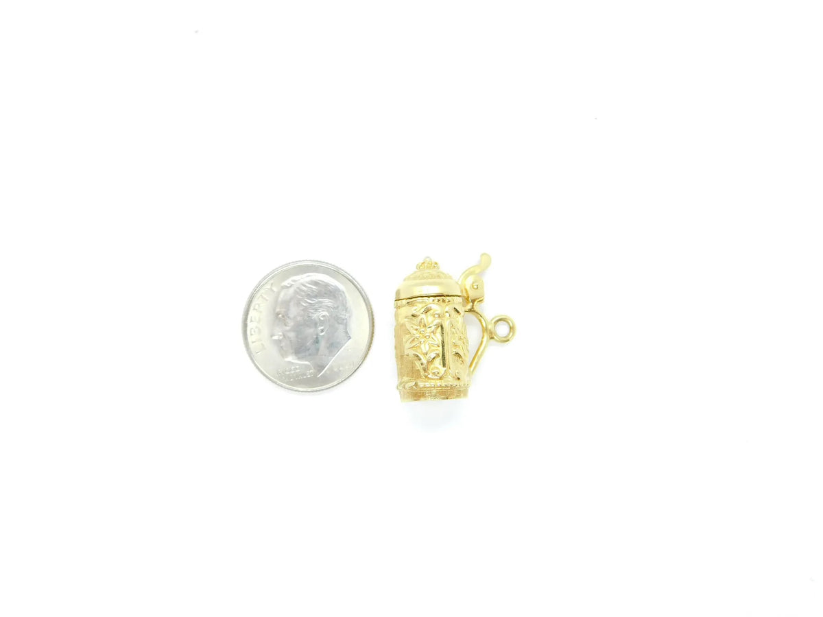 20k Yellow Gold Floral Embossed Beer Stein Charm