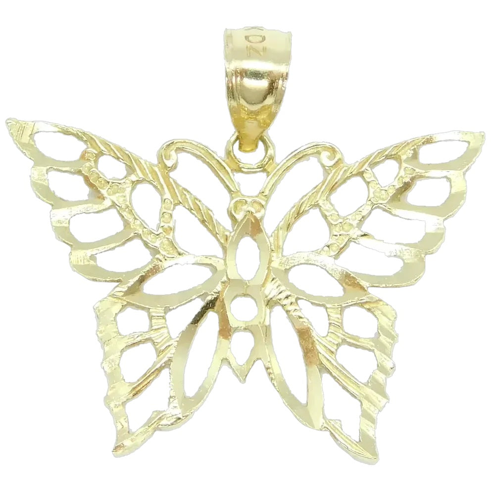 14kt Yellow Gold Diamond Cut Cutout Butterfly Charm / Pendant