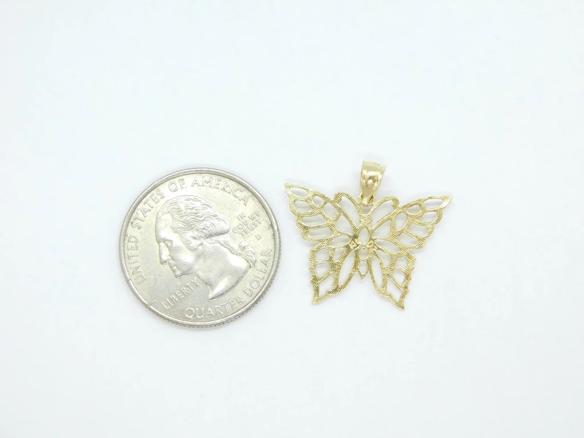 14kt Yellow Gold Diamond Cut Cutout Butterfly Charm / Pendant