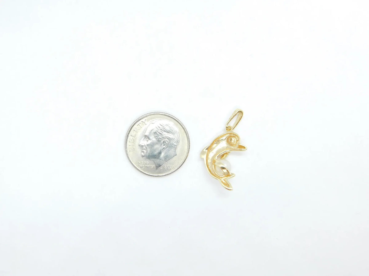 14kt Yellow Gold Nautical Dolphin Charm with Cultured Pearl and Diamond Accent