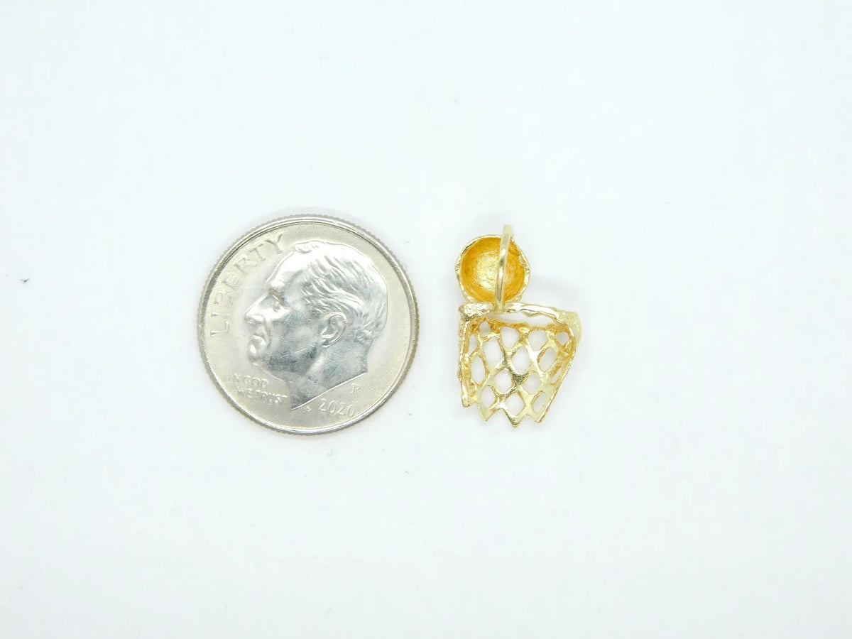 14kt Yellow Gold Basketball and Hoop / Net Charm