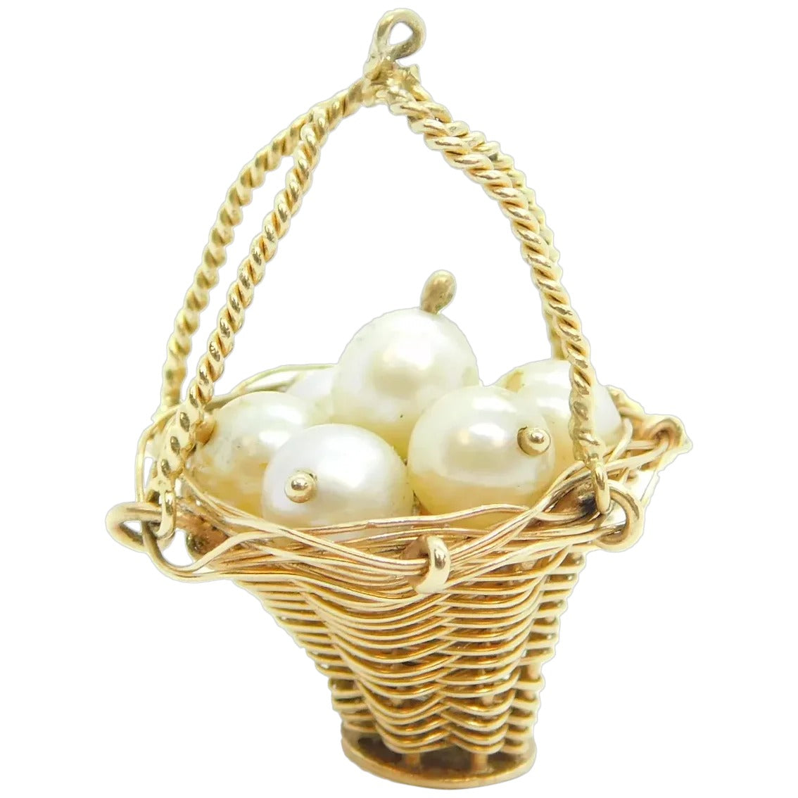 14kt Yellow Gold Cultured Pearl Flower Basket Charm