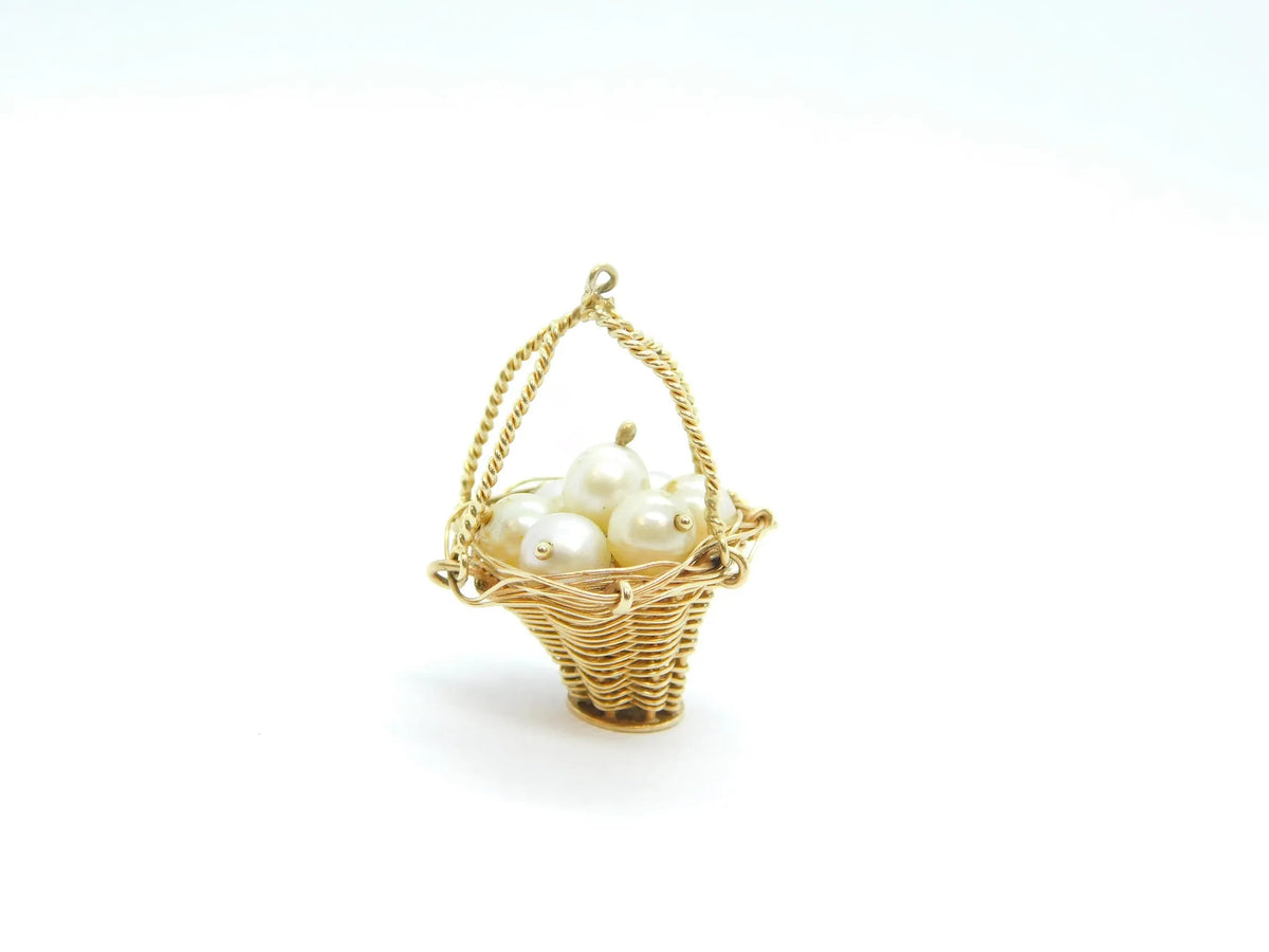 14kt Yellow Gold Cultured Pearl Flower Basket Charm