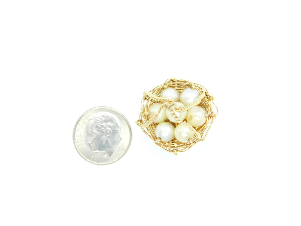 14kt Yellow Gold Cultured Pearl Flower Basket Charm