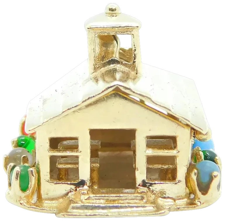 14kt Yellow Gold Opening School House Charm with Gemstone Accents