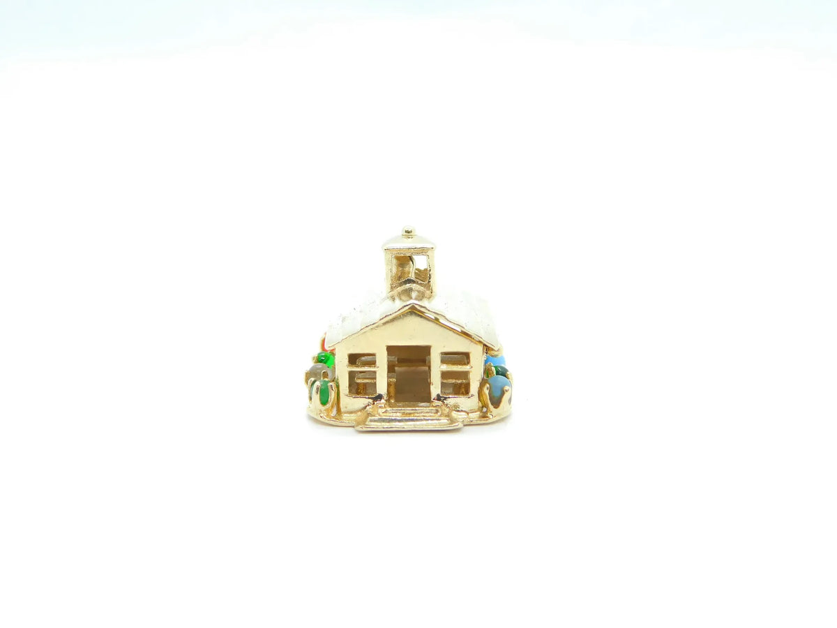 14kt Yellow Gold Opening School House Charm with Gemstone Accents