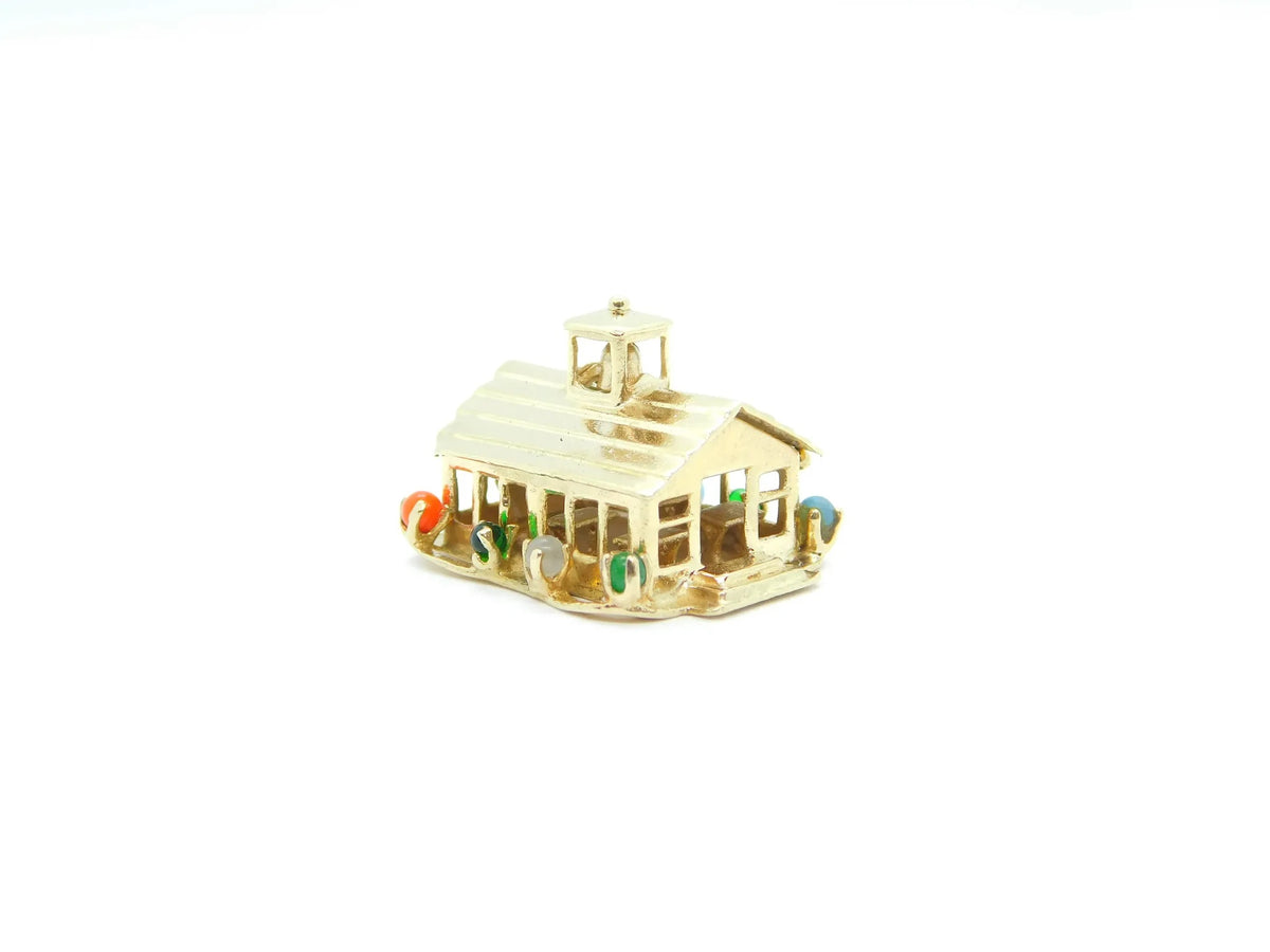 14kt Yellow Gold Opening School House Charm with Gemstone Accents