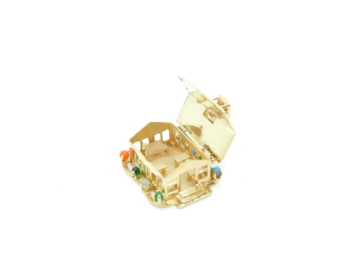 14kt Yellow Gold Opening School House Charm with Gemstone Accents