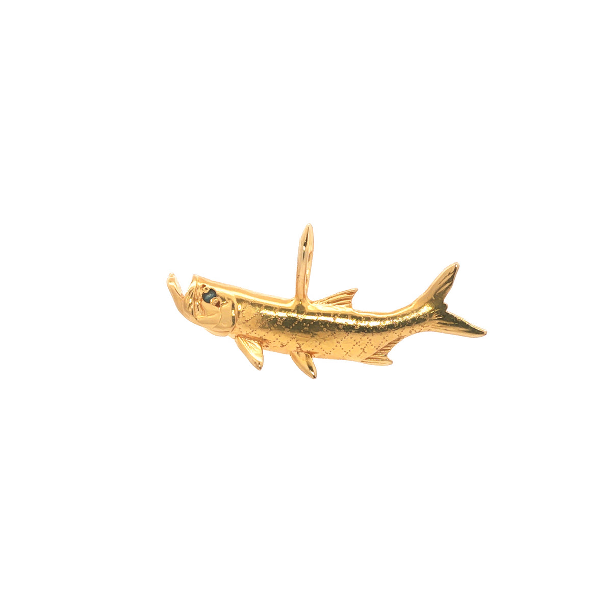 14kt Yellow Gold Sapphire Eye Tarpon Fish Pendant