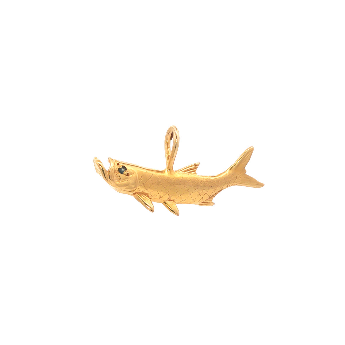 14kt Yellow Gold Sapphire Eye Tarpon Fish Pendant
