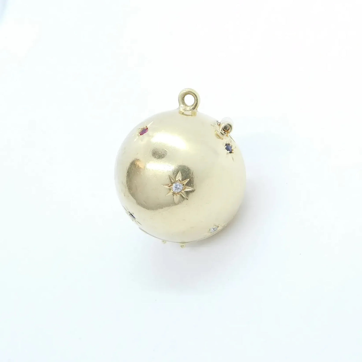 14kt Yellow Gold Ruby, Sapphire and Diamond Photo Ball Charm