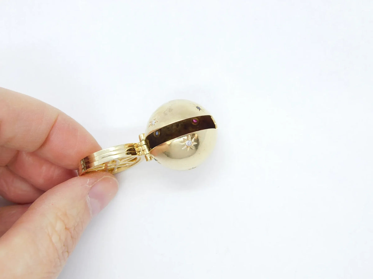14kt Yellow Gold Ruby, Sapphire and Diamond Photo Ball Charm