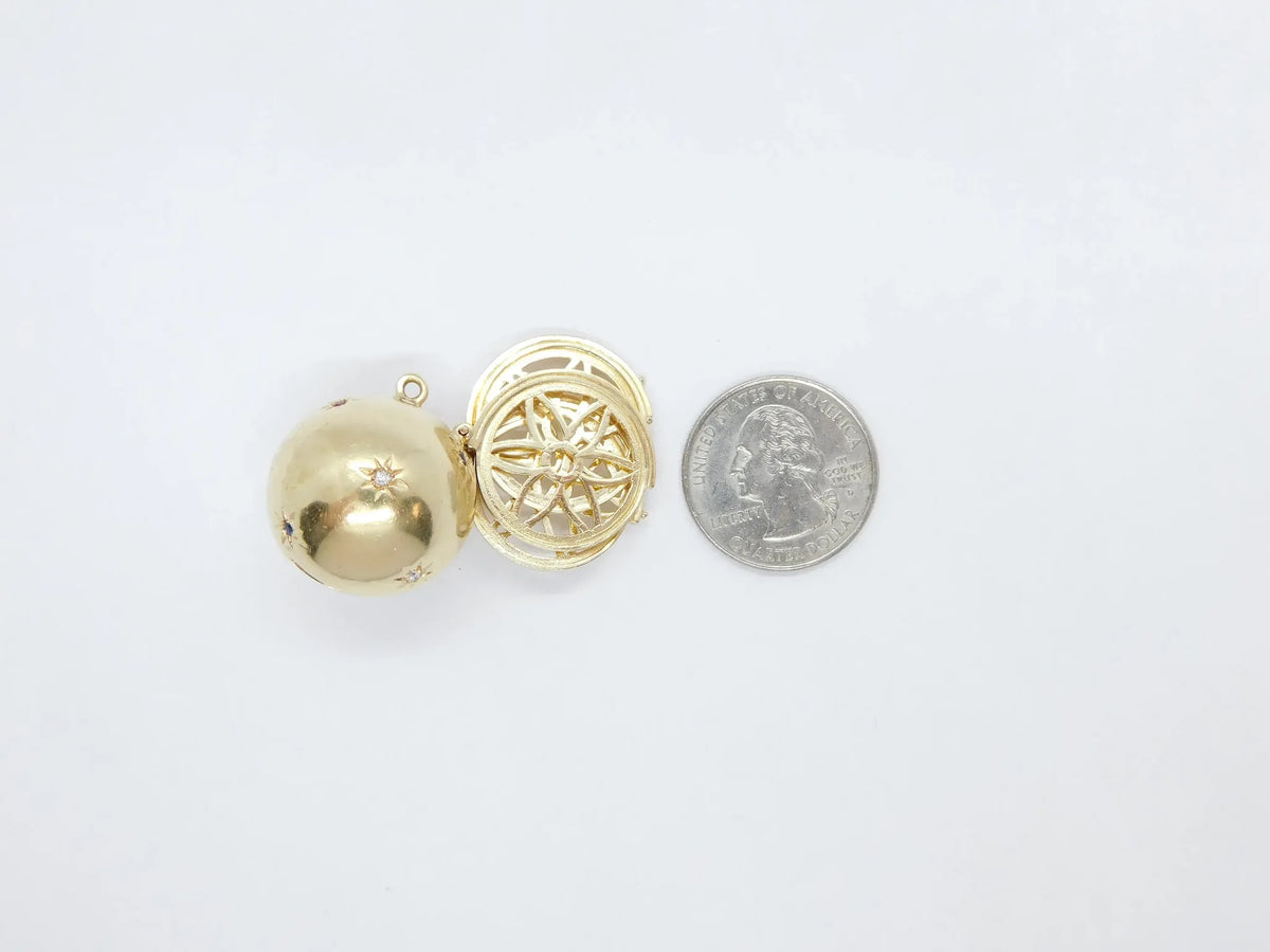 14kt Yellow Gold Ruby, Sapphire and Diamond Photo Ball Charm