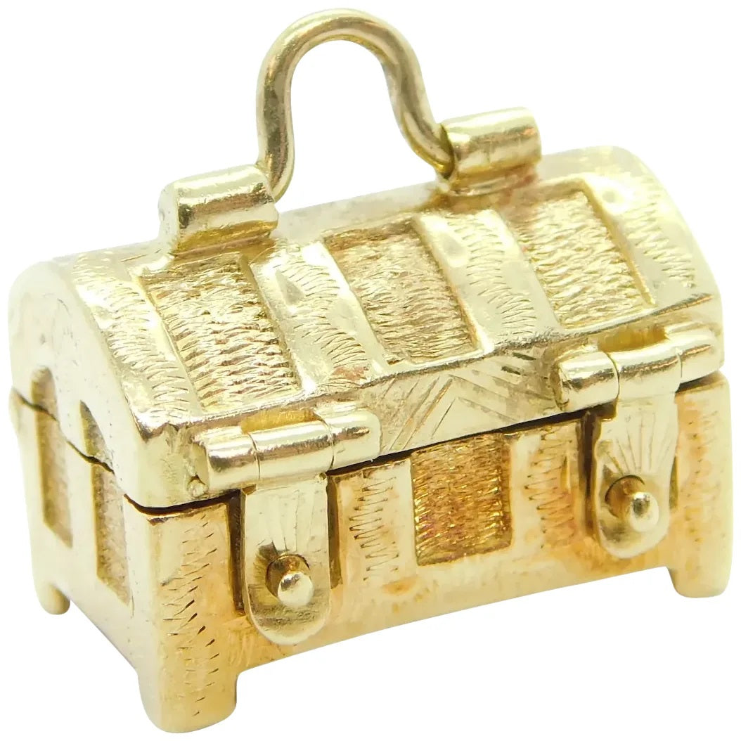 18kt Yellow Gold Opening Treasure Chest Charm with Seed Pearls