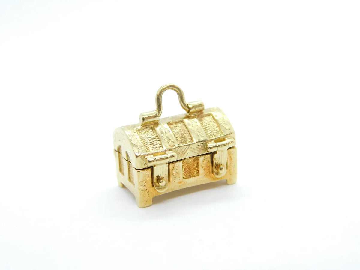 18kt Yellow Gold Opening Treasure Chest Charm with Seed Pearls
