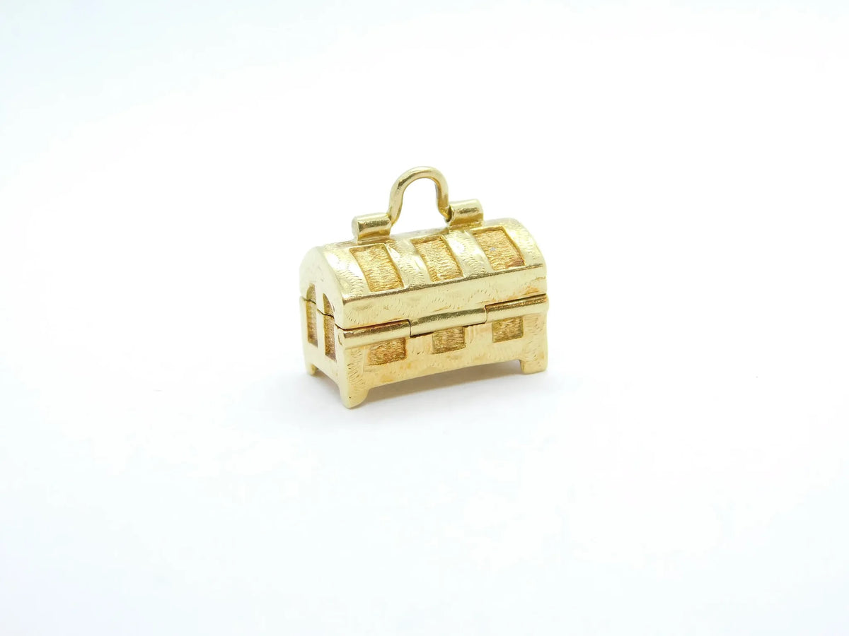 18kt Yellow Gold Opening Treasure Chest Charm with Seed Pearls