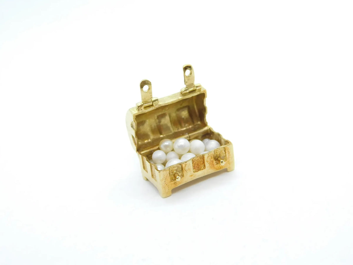 18kt Yellow Gold Opening Treasure Chest Charm with Seed Pearls