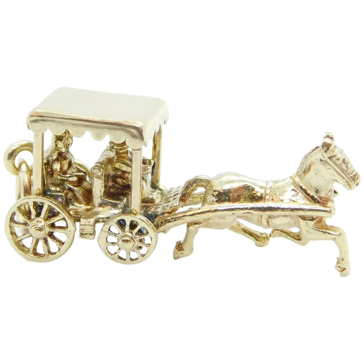 14kt Yellow Gold Horse Drawn Carriage Charm with Moving Wheels