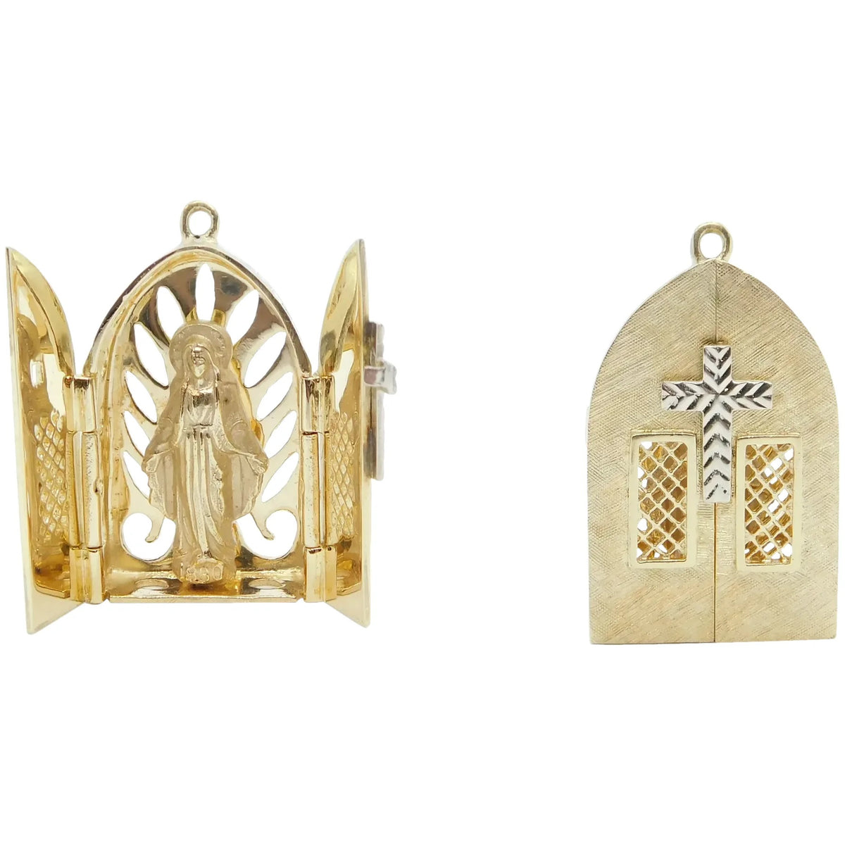 14kt Yellow and White Gold Religious Church Doors Virgin Mary Charm