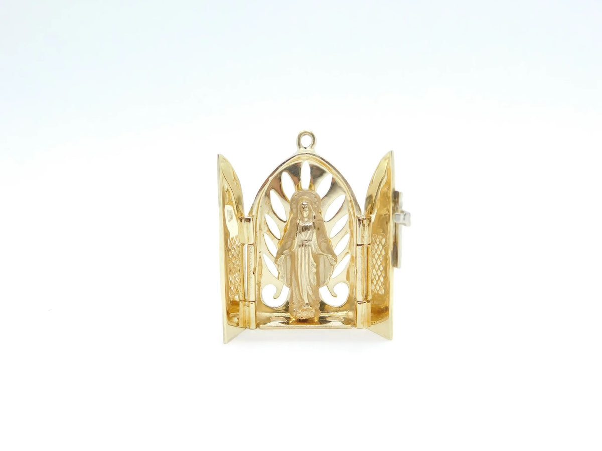 14kt Yellow and White Gold Religious Church Doors Virgin Mary Charm