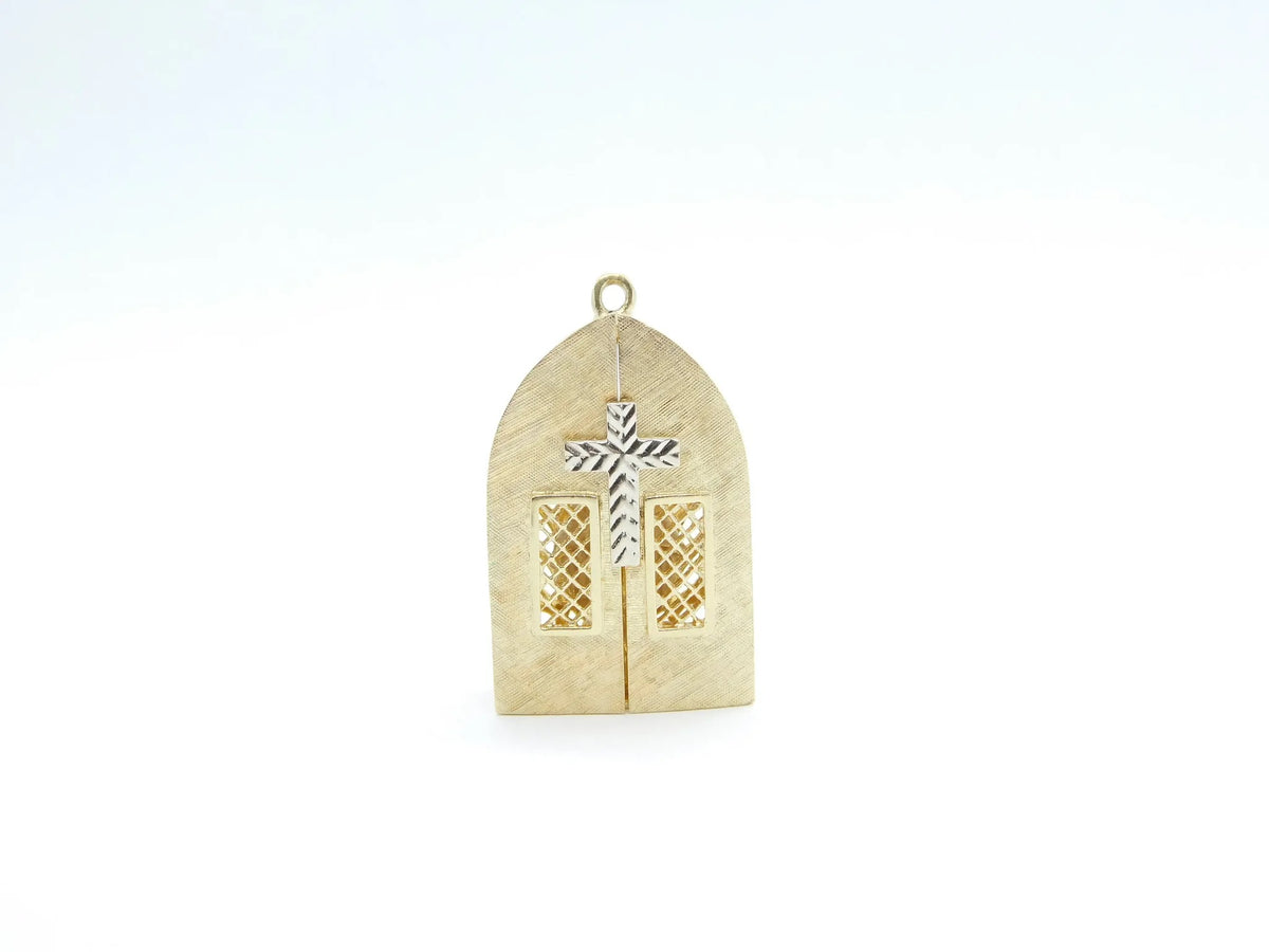 14kt Yellow and White Gold Religious Church Doors Virgin Mary Charm