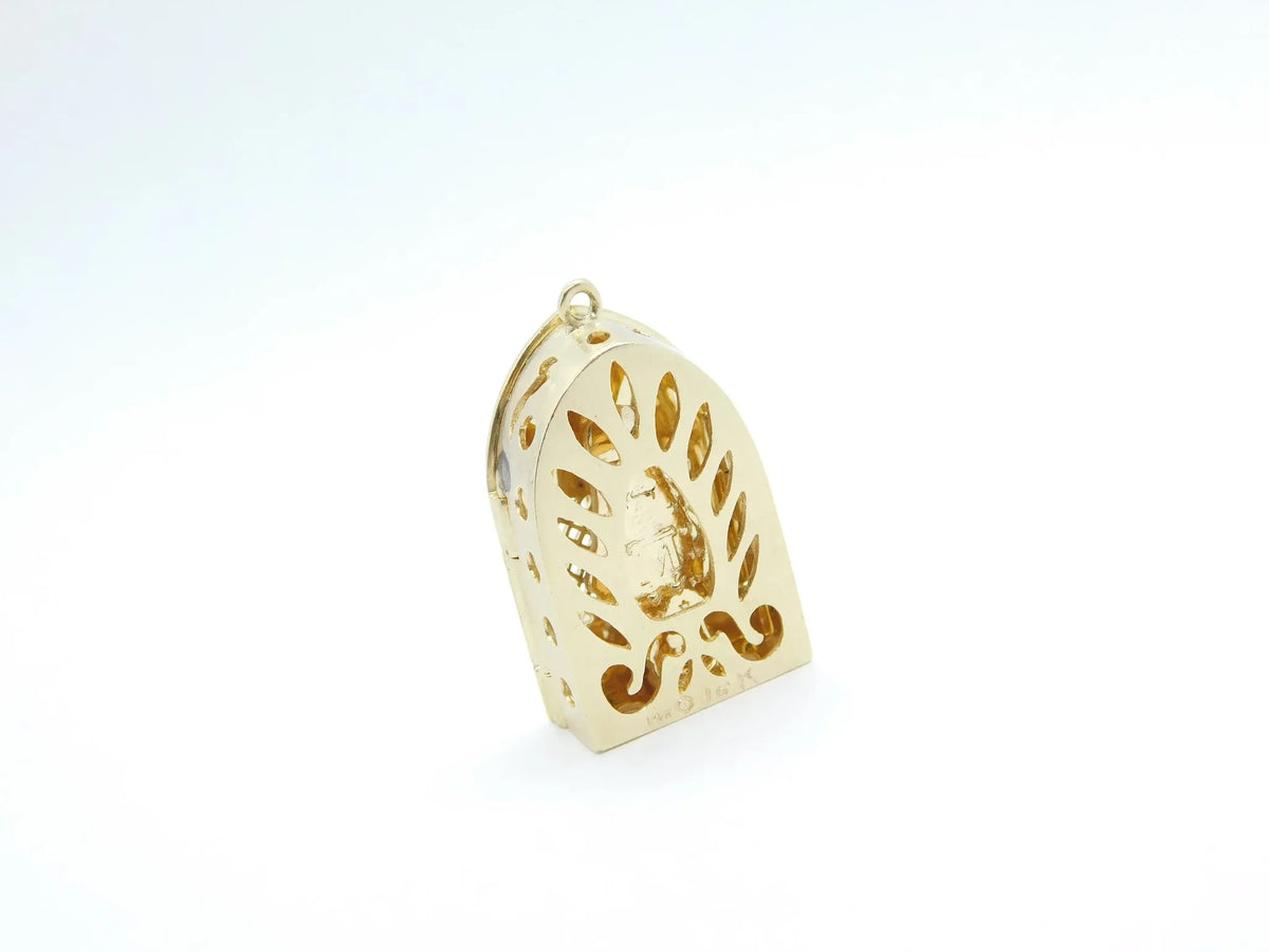 14kt Yellow and White Gold Religious Church Doors Virgin Mary Charm