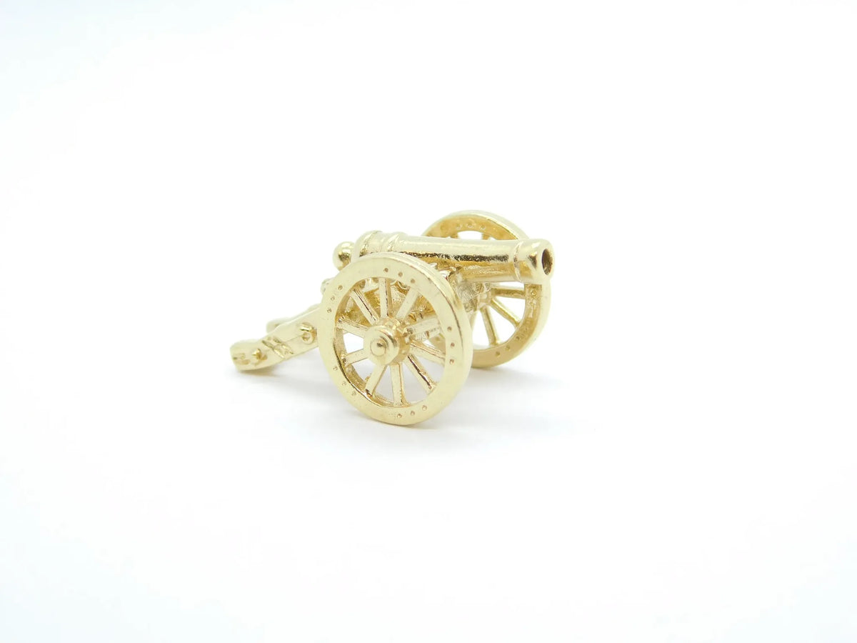 14kt Yellow Gold Three Dimensional Moving Cannon Charm