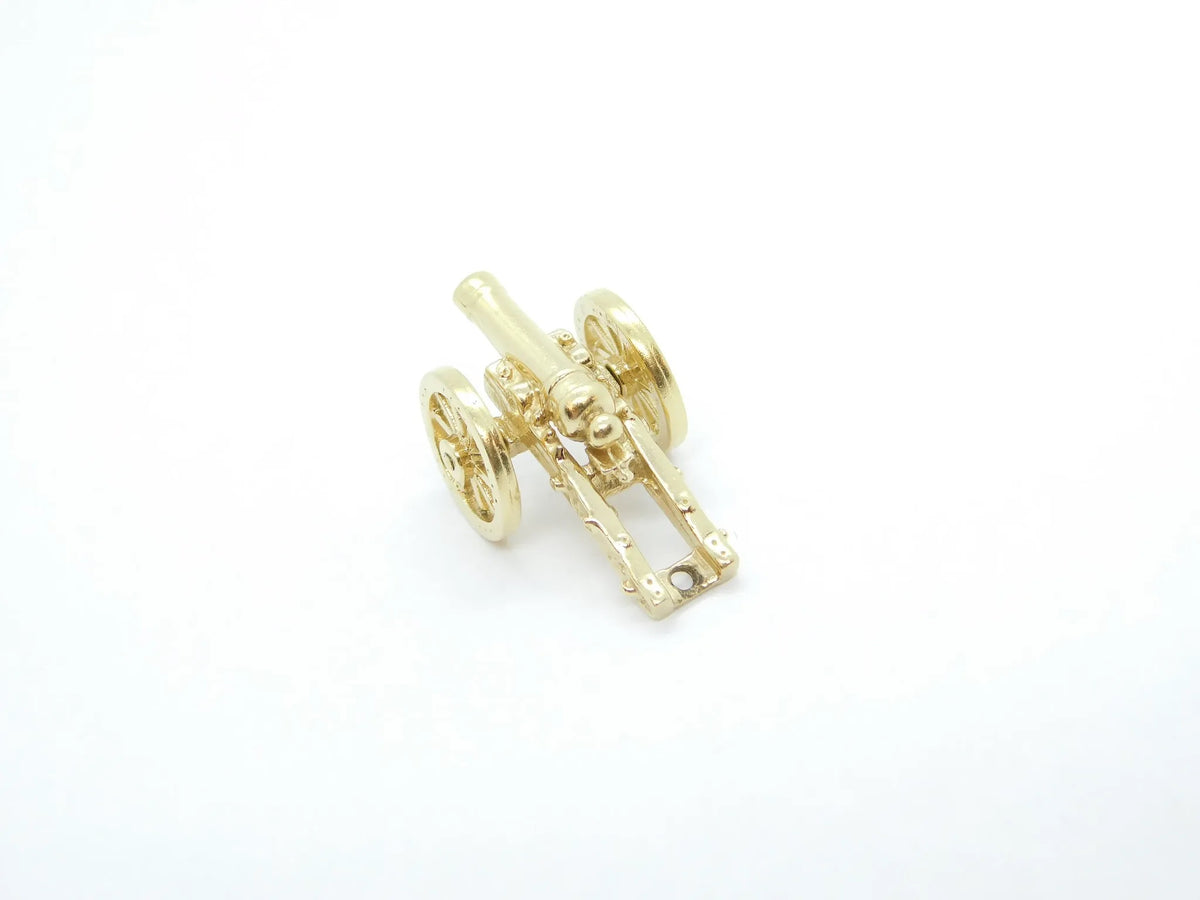 14kt Yellow Gold Three Dimensional Moving Cannon Charm