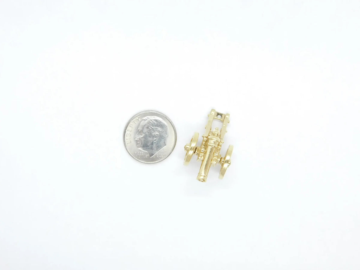 14kt Yellow Gold Three Dimensional Moving Cannon Charm